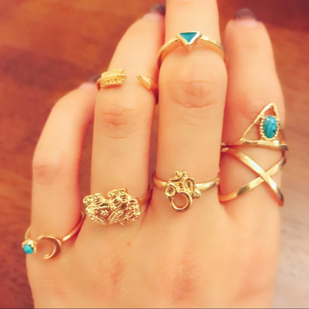 🌙💫🐘Moon and arrow blue stone gold ring set 💫☄️